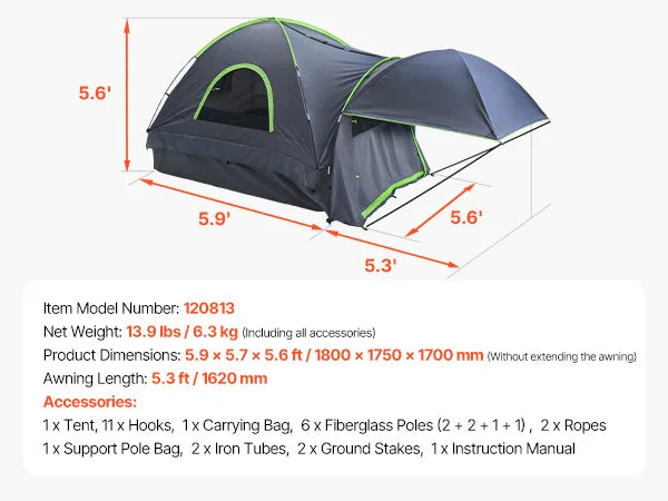 SucceBuy Truck Bed Tent for Camping With Expandable Awning