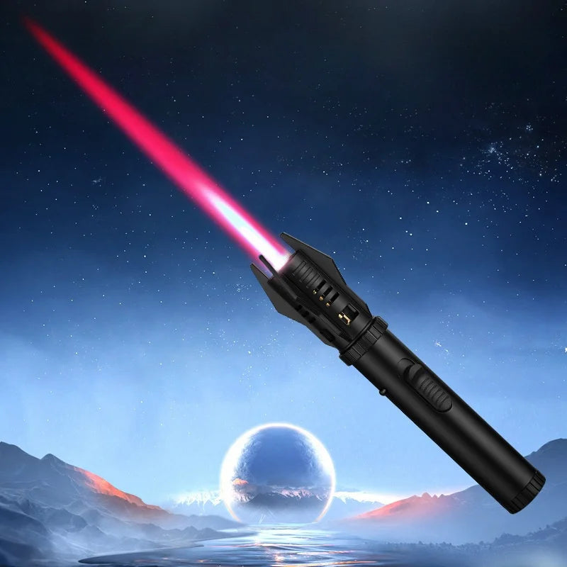 Lightsaber Butane Lighter Metal 360° Windproof Turbo Jet Flame Torch for Outdoor Camping BBQ Welding Red Flame for Men's Gifts