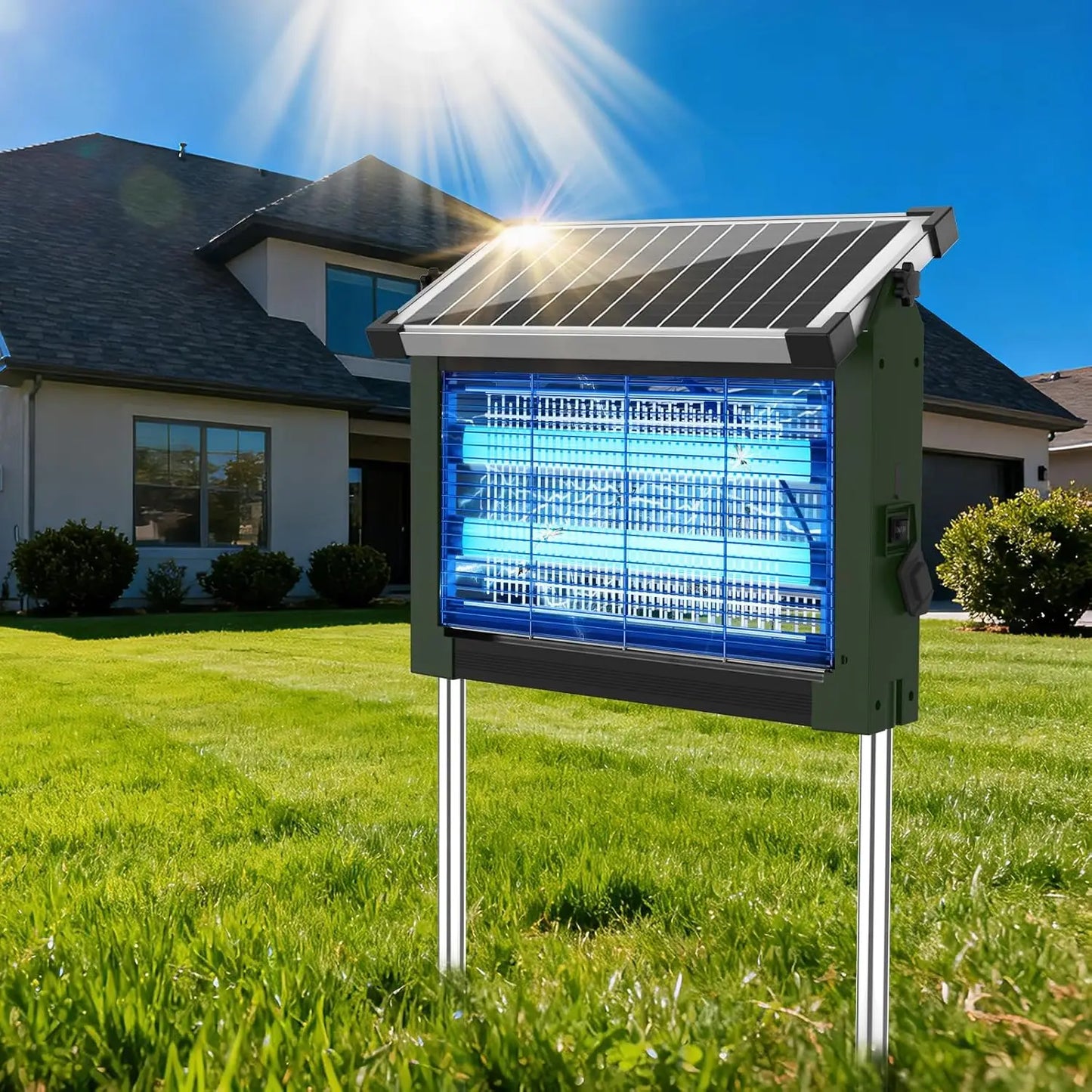 Solar Bug Zapper Outdoor 4500V Mosquito Zapper Waterproof Panel Sensor