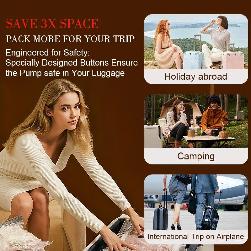 Rechargeable Travel Vacuum Pump Bags For Luggage And Carry On