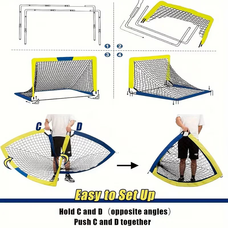 Portable Soccer Goals 2 Set Pop Up Net Backyard Indoor