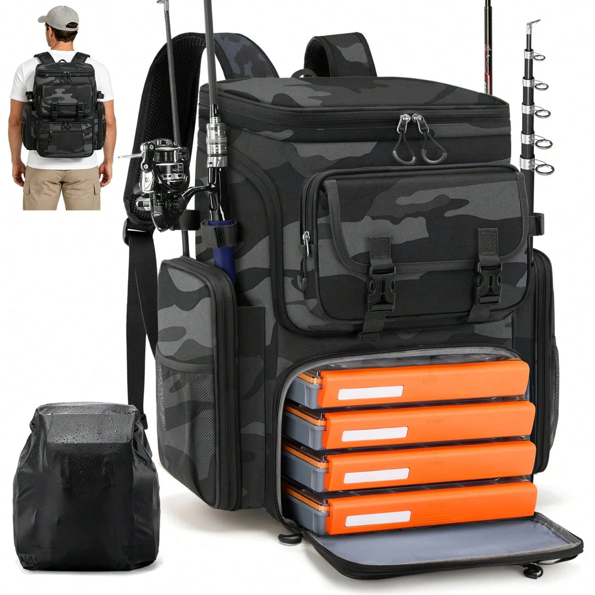 Waterproof Fishing Tackle Backpack With Insulated Cooler And Rod Holders