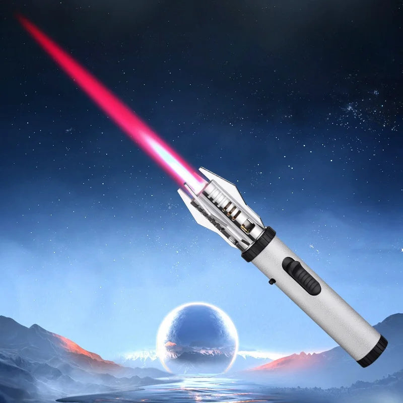 Lightsaber Butane Lighter Metal 360° Windproof Turbo Jet Flame Torch for Outdoor Camping BBQ Welding Red Flame for Men's Gifts