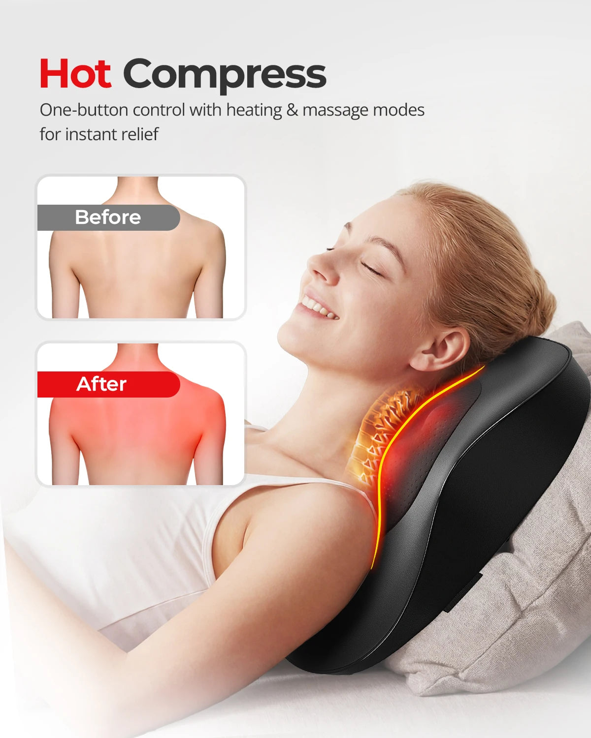 Electric Shiatsu Back Neck Massager with Heat,Ultra-Quiet Ergonomic 3D Kneading Massage Pillow for Full Body,Shoulder Leg Calf