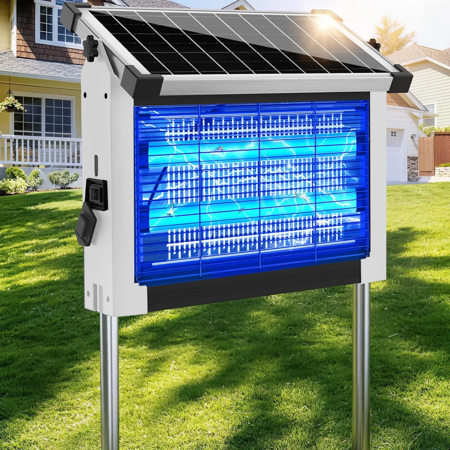 Solar Bug Zapper Outdoor 4500V Mosquito Zapper Waterproof Panel Sensor