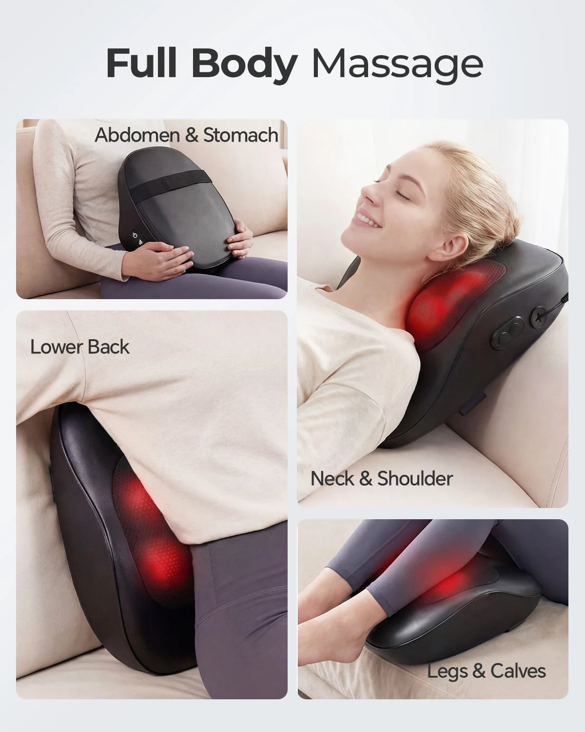 Electric Shiatsu Back Neck Massager with Heat,Ultra-Quiet Ergonomic 3D Kneading Massage Pillow for Full Body,Shoulder Leg Calf
