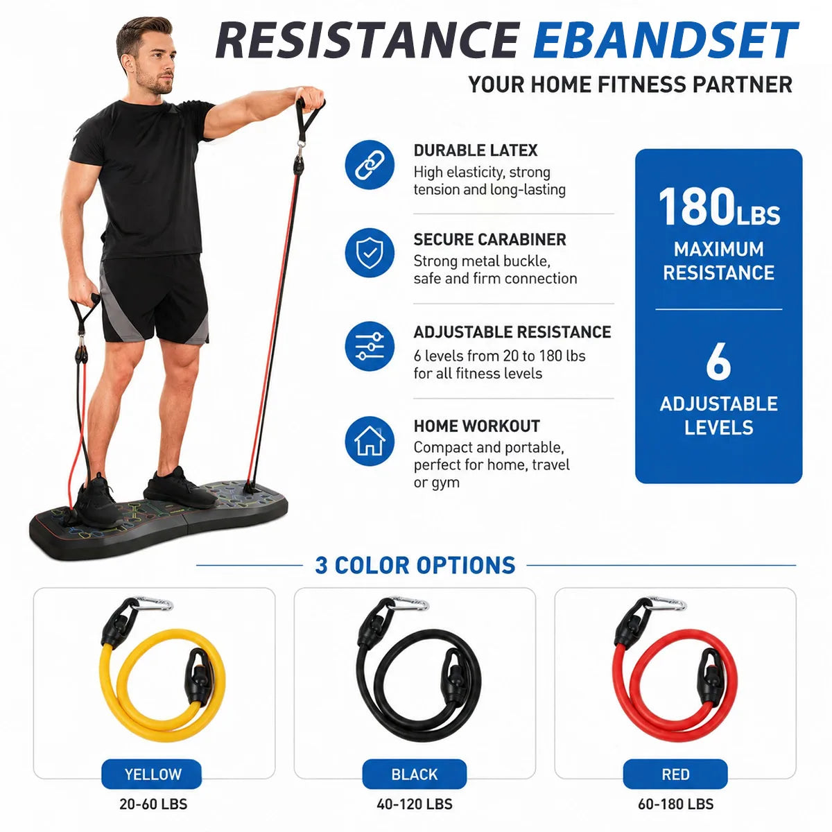 Portable Home Gym Push Up Board Resistance Bands Pilates Bar