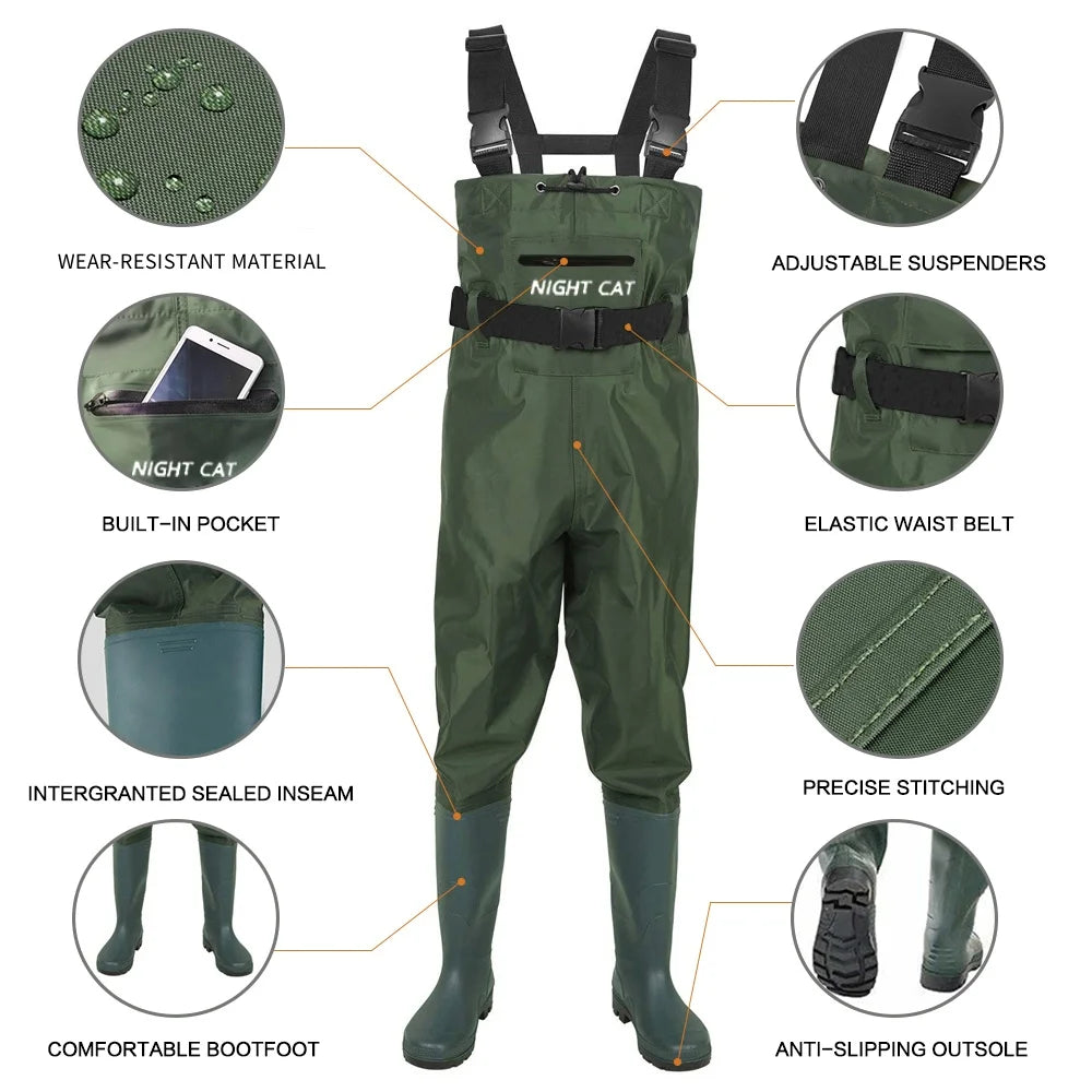 Night Cat Waterproof Chest Wader For Men Women With Boots