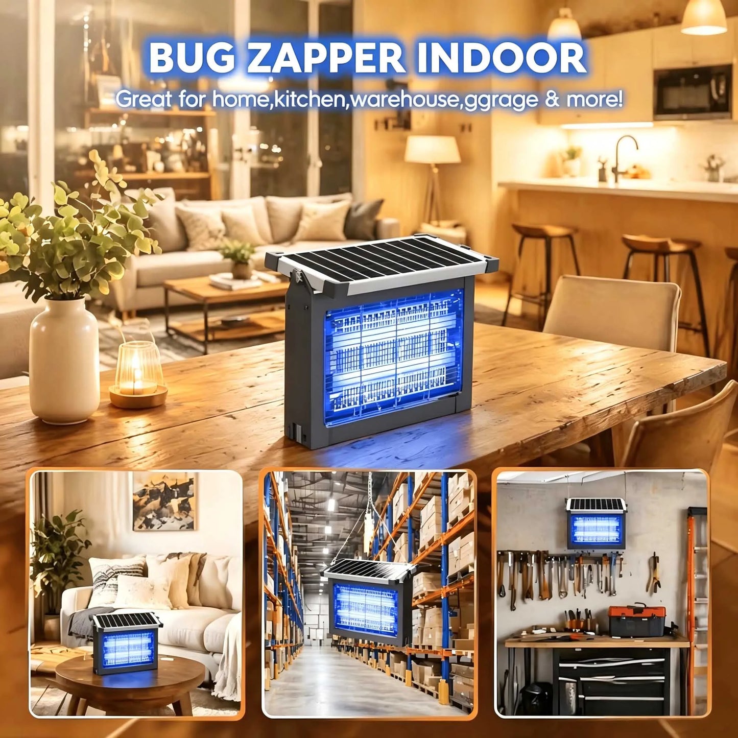 Solar Bug Zapper Outdoor 4500V Mosquito Zapper Waterproof Panel Sensor