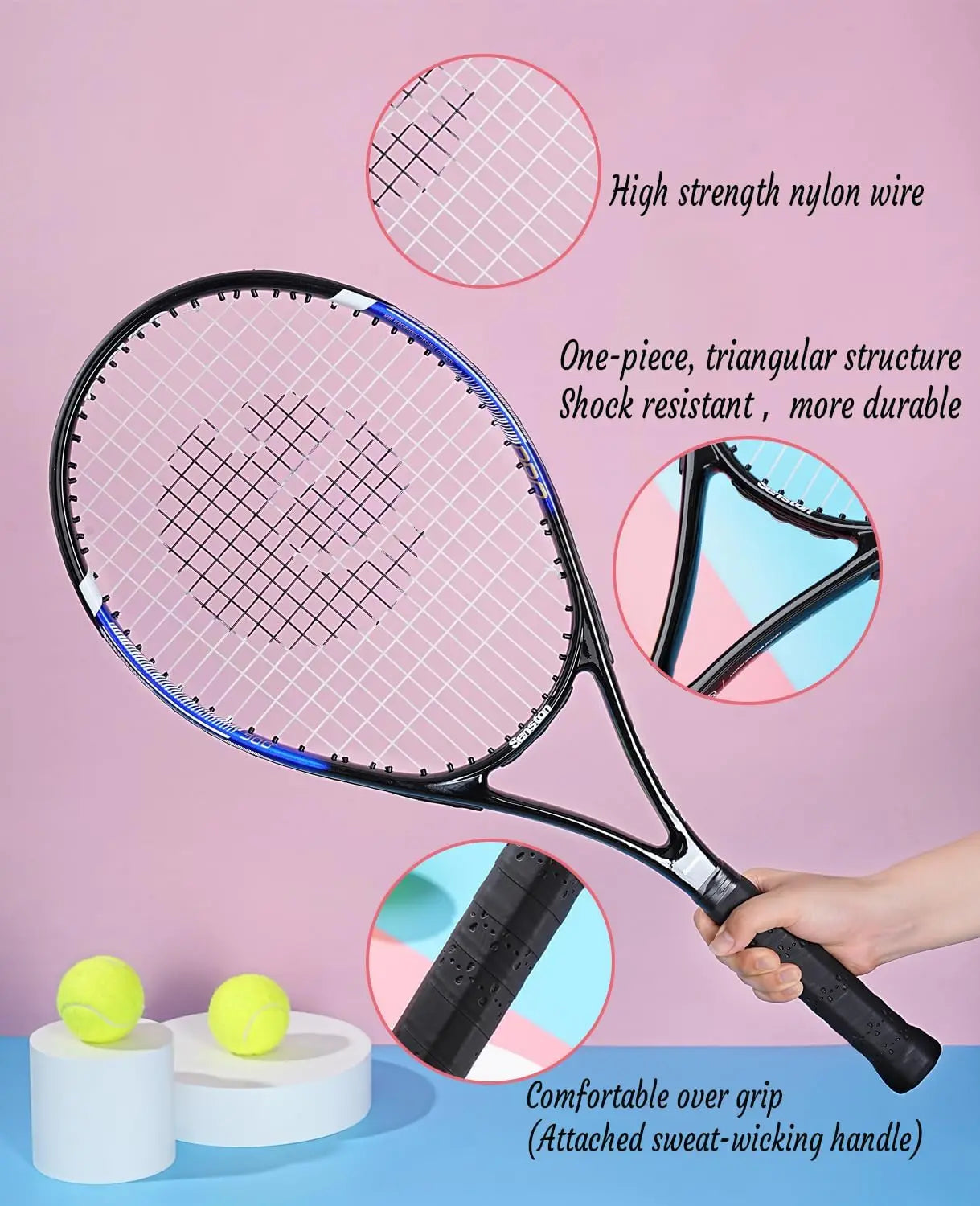 YTYIN Tennis Racket Set For Adults With Balls Grips Dampers