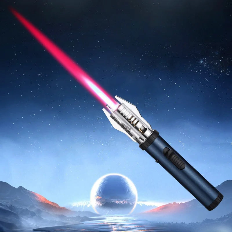 Lightsaber Butane Lighter Metal 360° Windproof Turbo Jet Flame Torch for Outdoor Camping BBQ Welding Red Flame for Men's Gifts