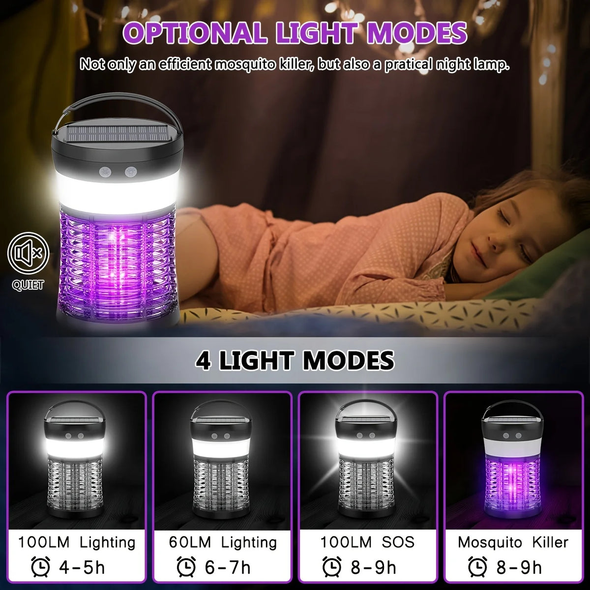 Electric Solar Bug Zapper Rechargeable Mosquito Insect Killer