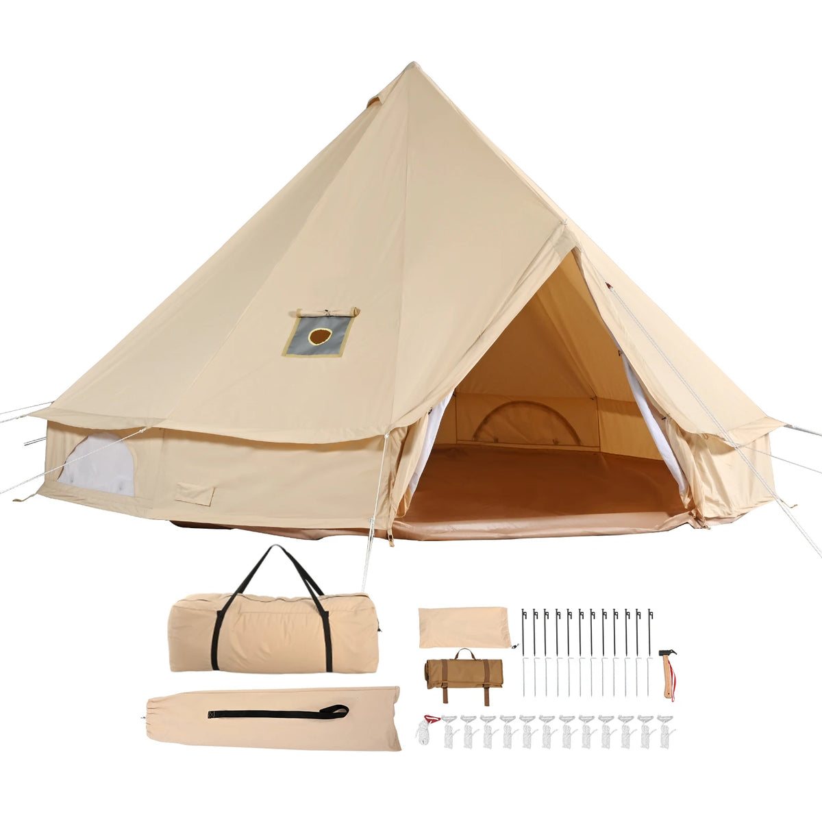 SucceBuy Four Season Canvas Bell Tent With Stove Vent