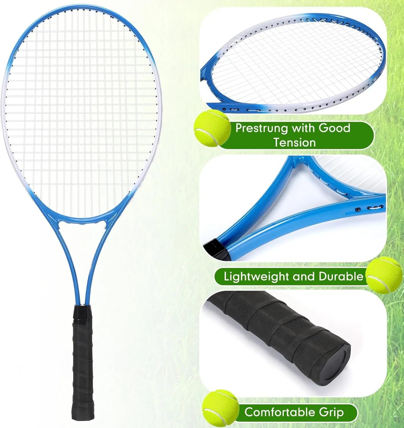 YTYIN 4 Pack Recreational Tennis Rackets For Adults Pre Strung
