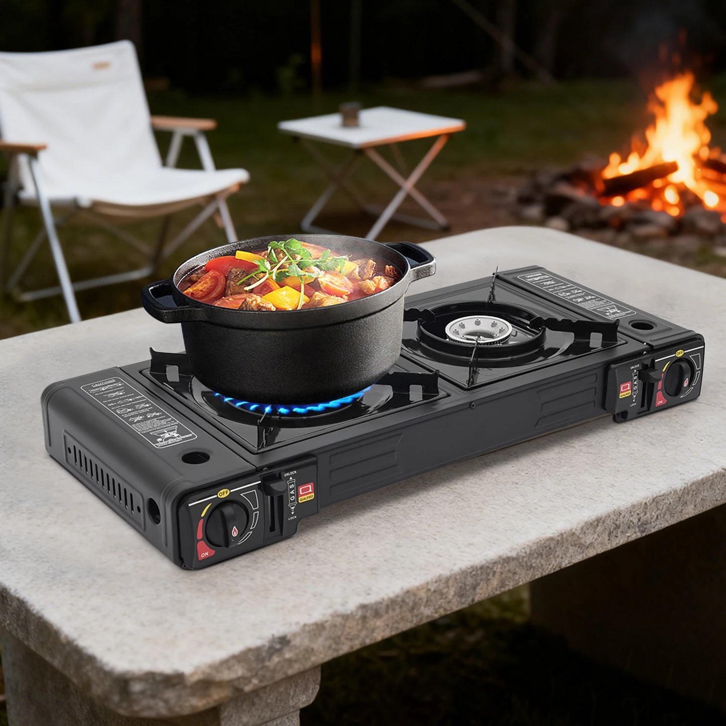 Portable 2 Burner Camping Stove With Storage Case Outdoor Cooking