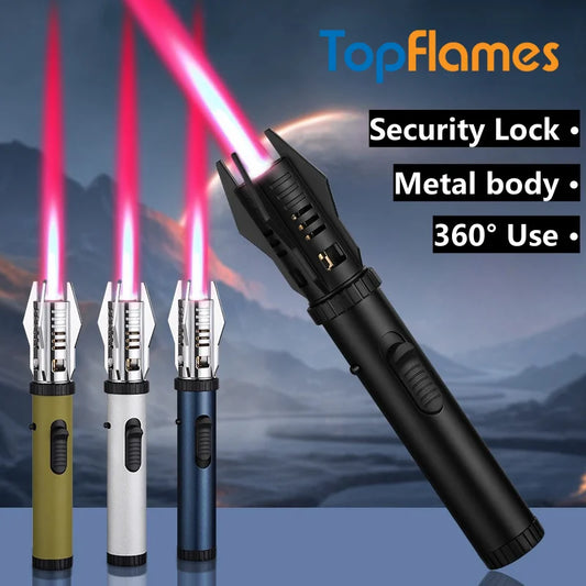 Lightsaber Butane Lighter Metal 360° Windproof Turbo Jet Flame Torch for Outdoor Camping BBQ Welding Red Flame for Men's Gifts