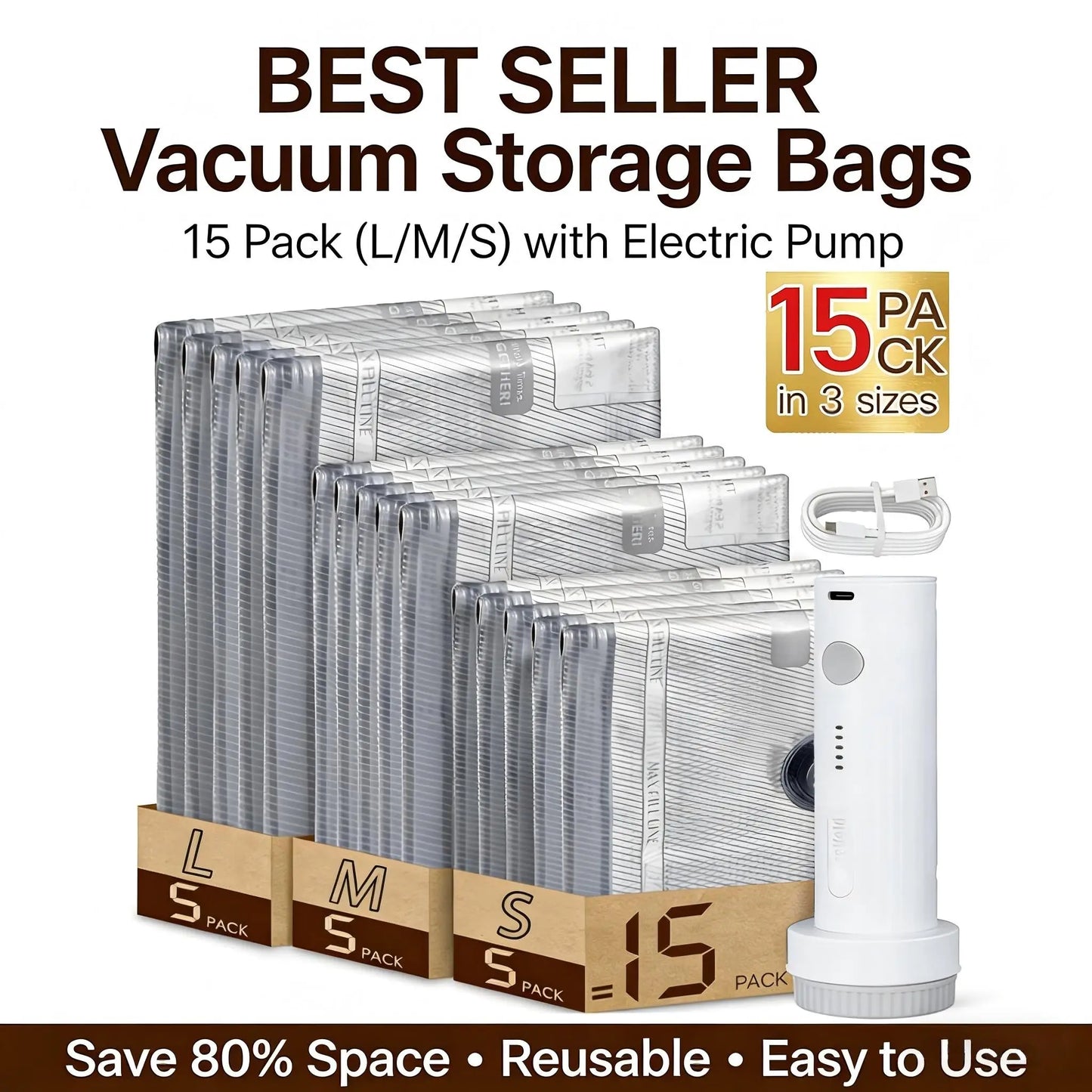 Rechargeable Travel Vacuum Pump Bags For Luggage And Carry On