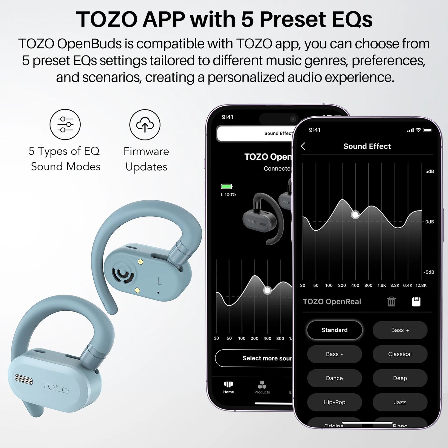 TOZO Refurbished Open Ear Hooks Bluetooth Earphones 5.3