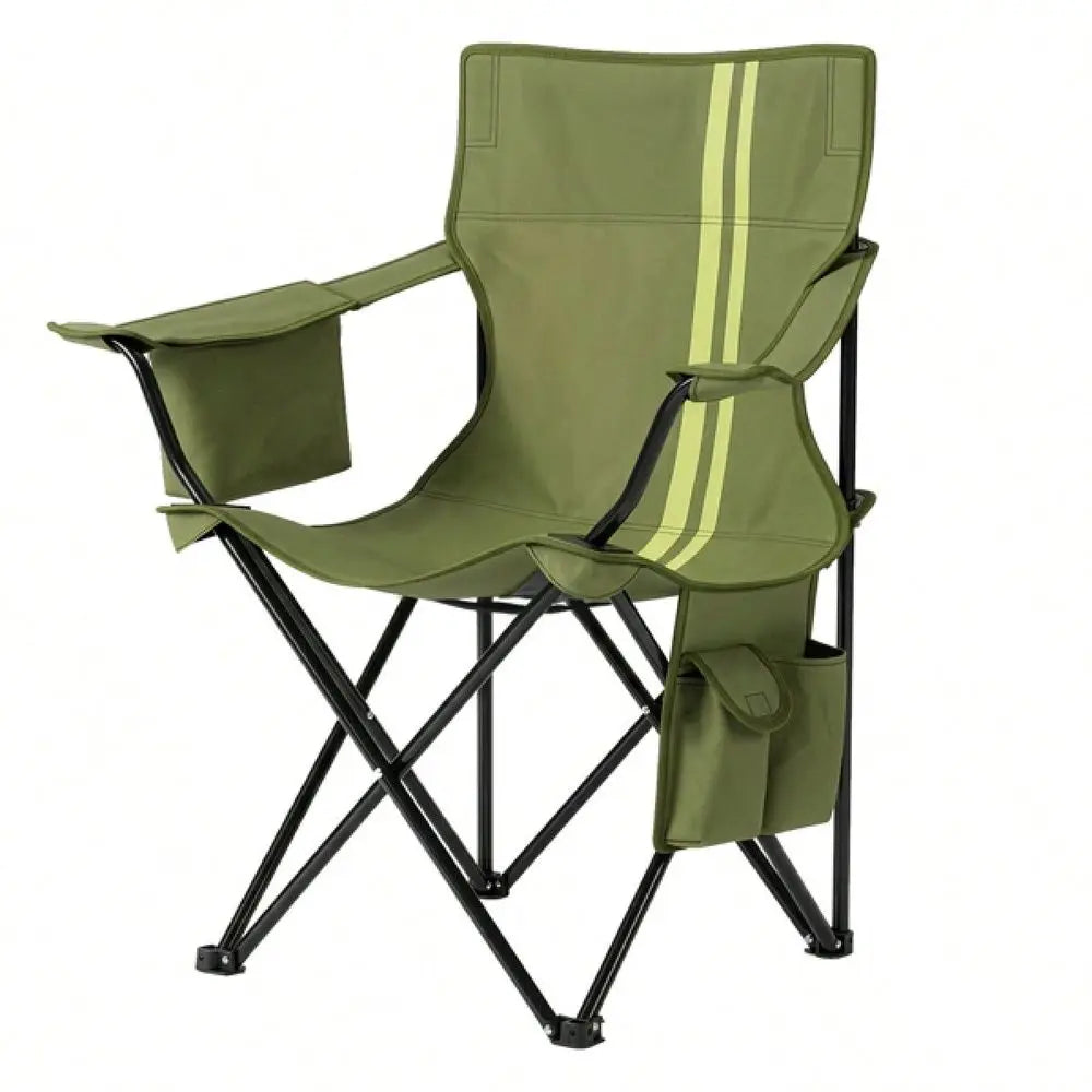 Folding Camping Chair With Built-In Cooler Bag, 350LBS Heavy Duty Portable Outdoor Chair With Cup Holder, Side Pocket & Carry B