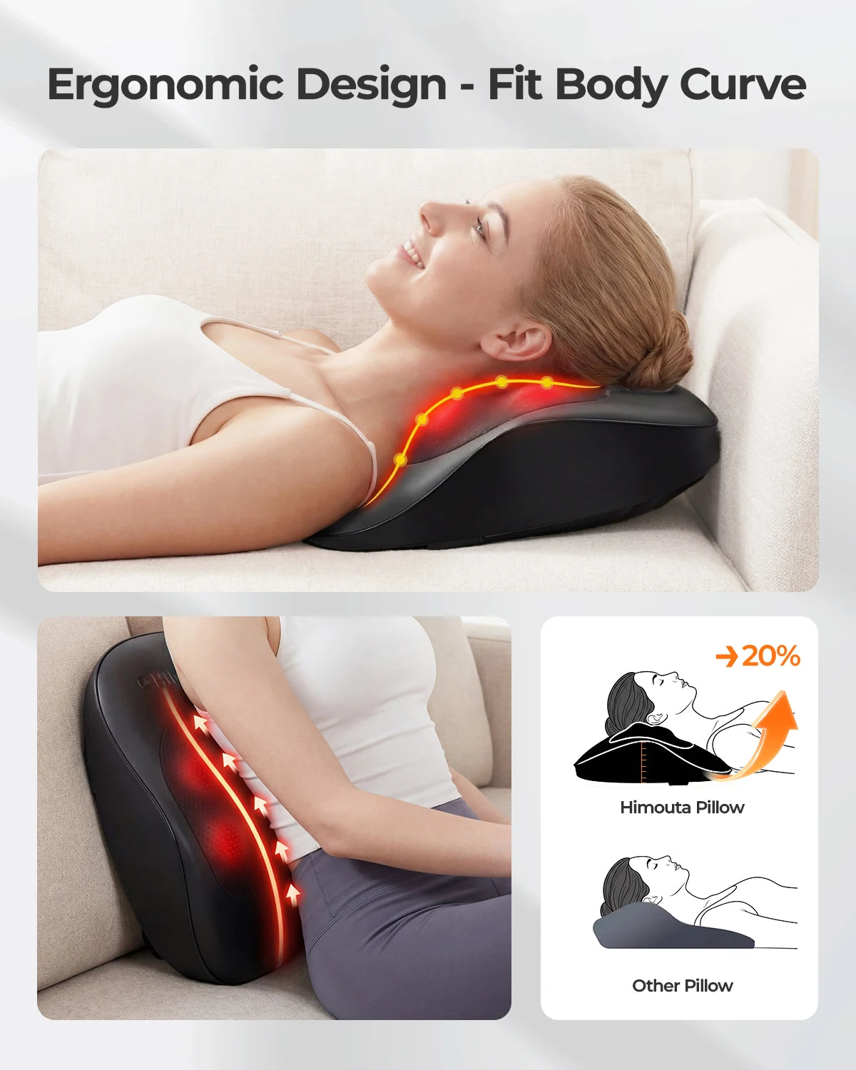 Electric Shiatsu Back Neck Massager with Heat,Ultra-Quiet Ergonomic 3D Kneading Massage Pillow for Full Body,Shoulder Leg Calf