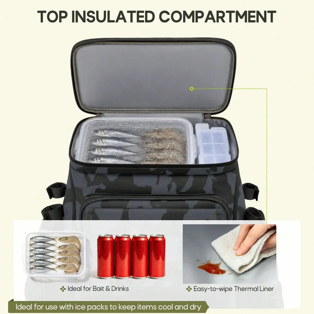 Waterproof Fishing Tackle Backpack With Insulated Cooler And Rod Holders