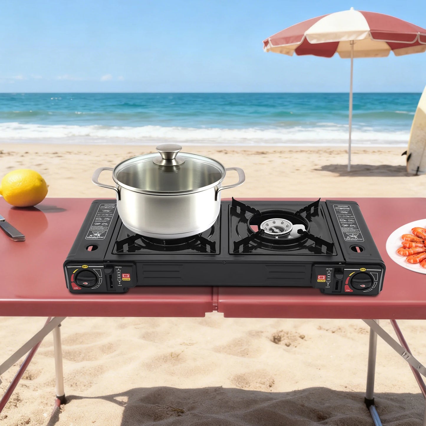 Portable 2 Burner Camping Stove With Storage Case Outdoor Cooking