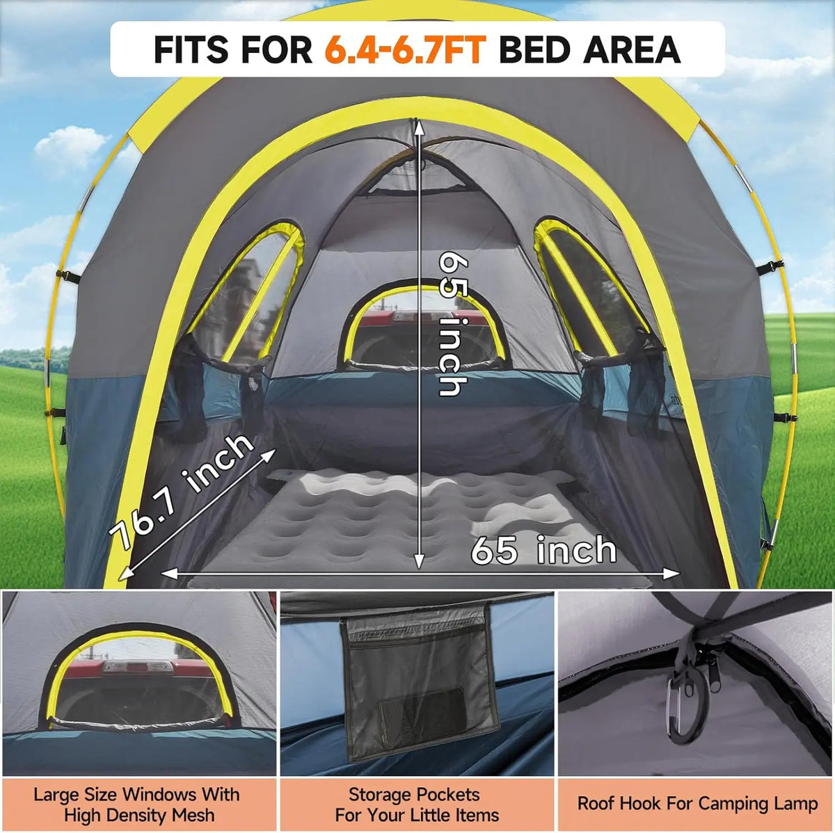 Spacious Two Person Truck Bed Tent With Waterproof Awning
