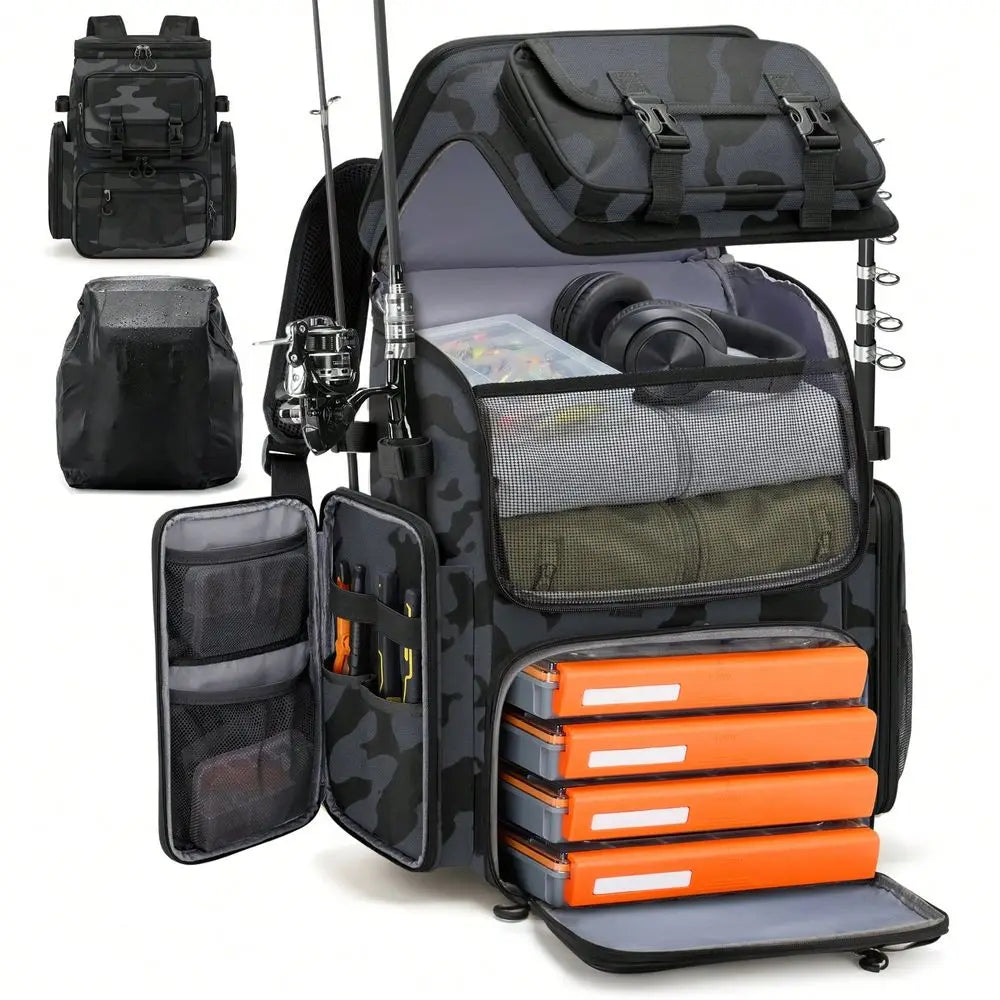 Waterproof Fishing Tackle Backpack With Insulated Cooler And Rod Holders