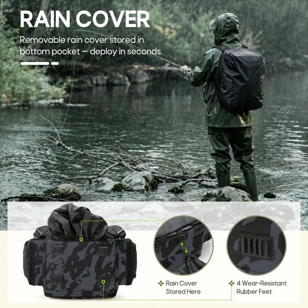 Waterproof Fishing Tackle Backpack With Insulated Cooler And Rod Holders