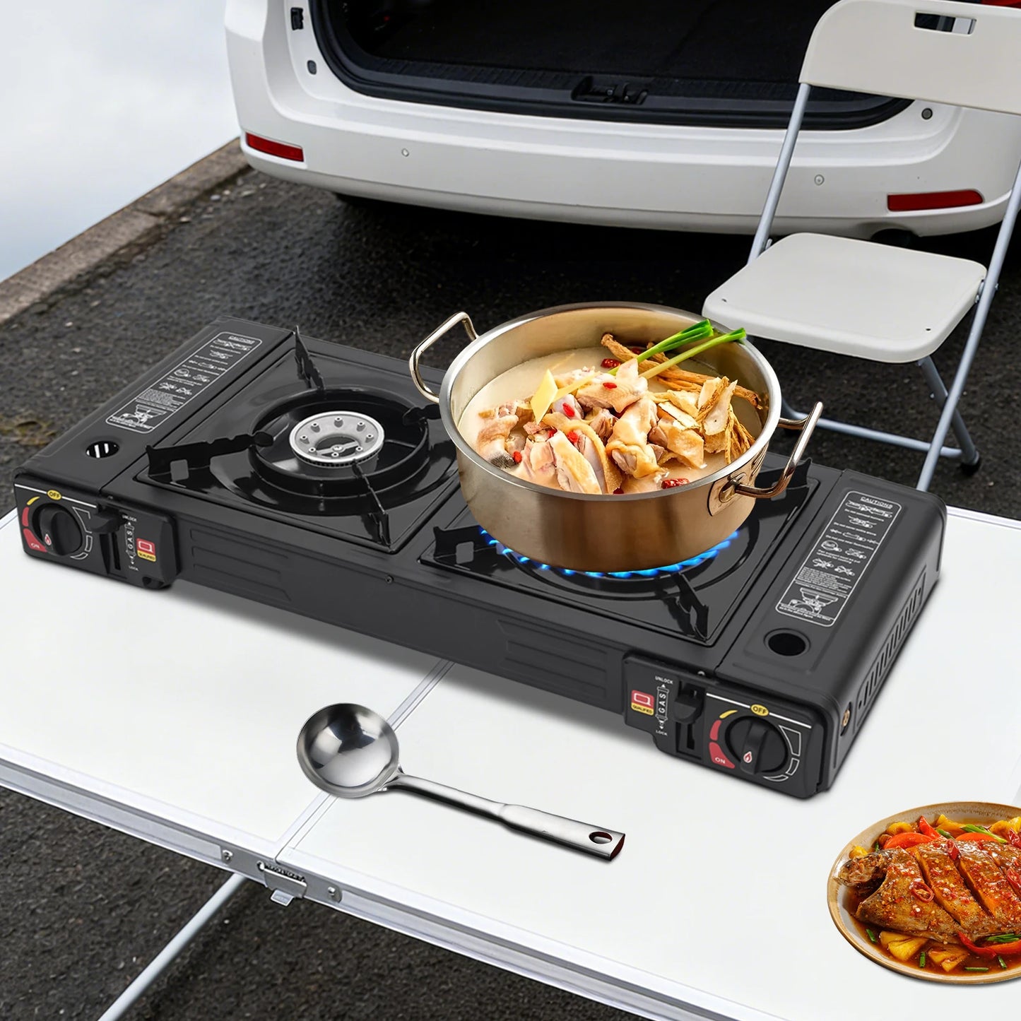 Portable 2 Burner Camping Stove With Storage Case Outdoor Cooking