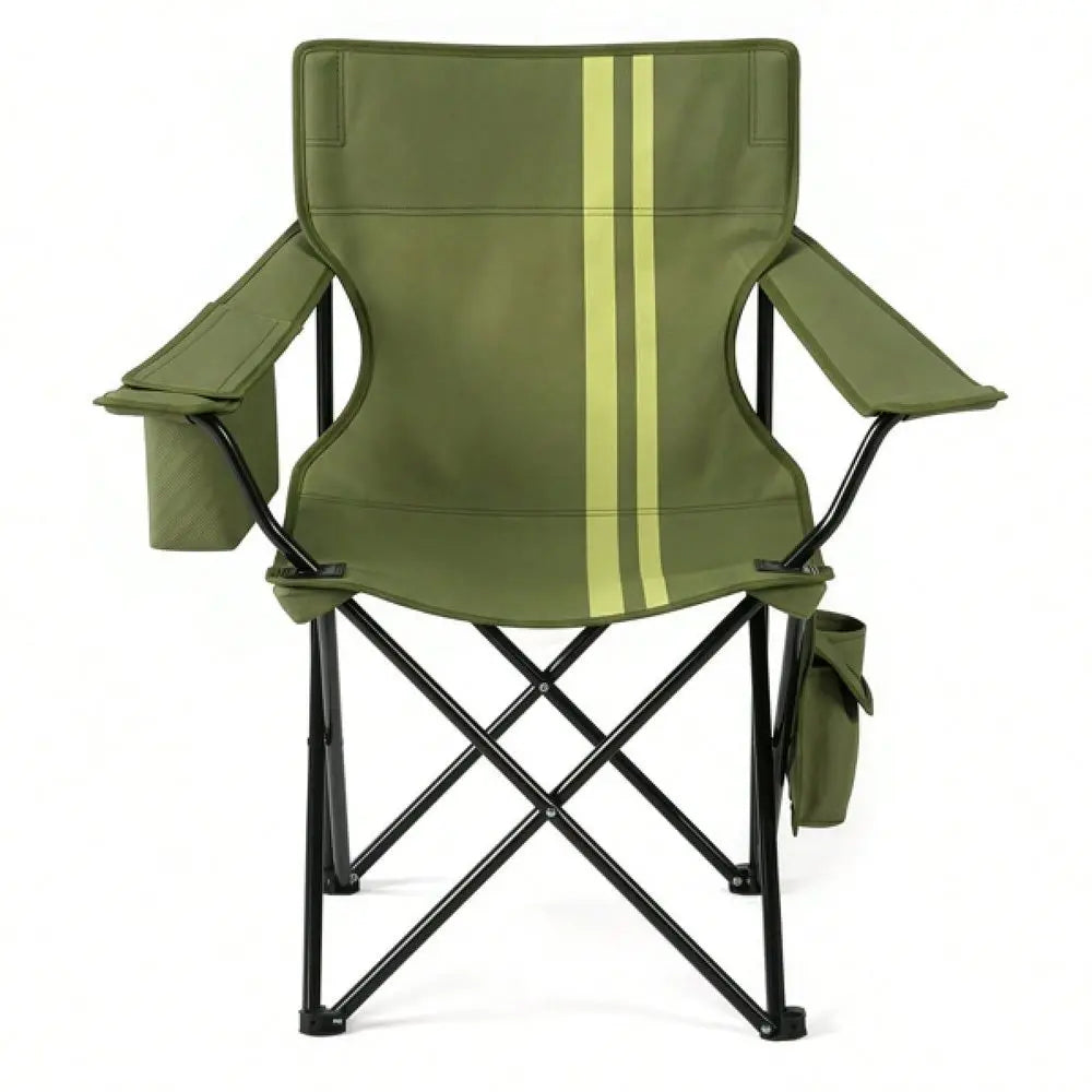 Folding Camping Chair With Built-In Cooler Bag, 350LBS Heavy Duty Portable Outdoor Chair With Cup Holder, Side Pocket & Carry B