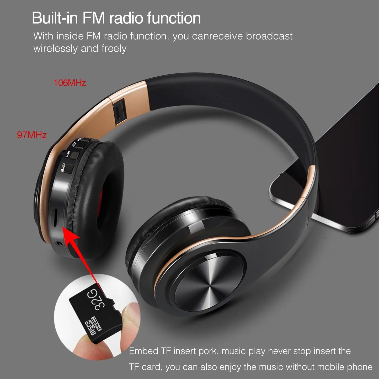 Catassu Bluetooth Earphones ANC Headset FM Radio SD Card Mic