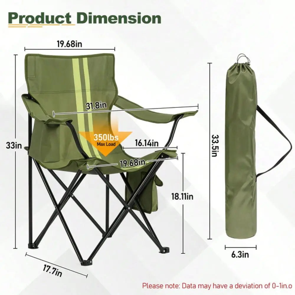 Folding Camping Chair With Built-In Cooler Bag, 350LBS Heavy Duty Portable Outdoor Chair With Cup Holder, Side Pocket & Carry B