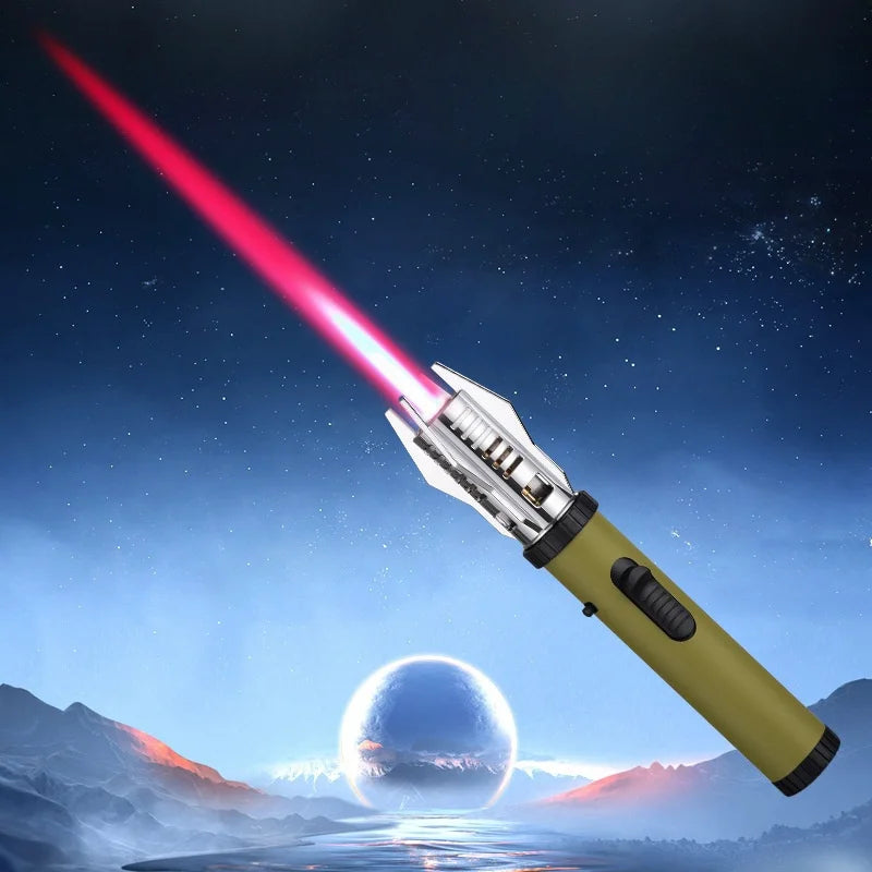 Lightsaber Butane Lighter Metal 360° Windproof Turbo Jet Flame Torch for Outdoor Camping BBQ Welding Red Flame for Men's Gifts