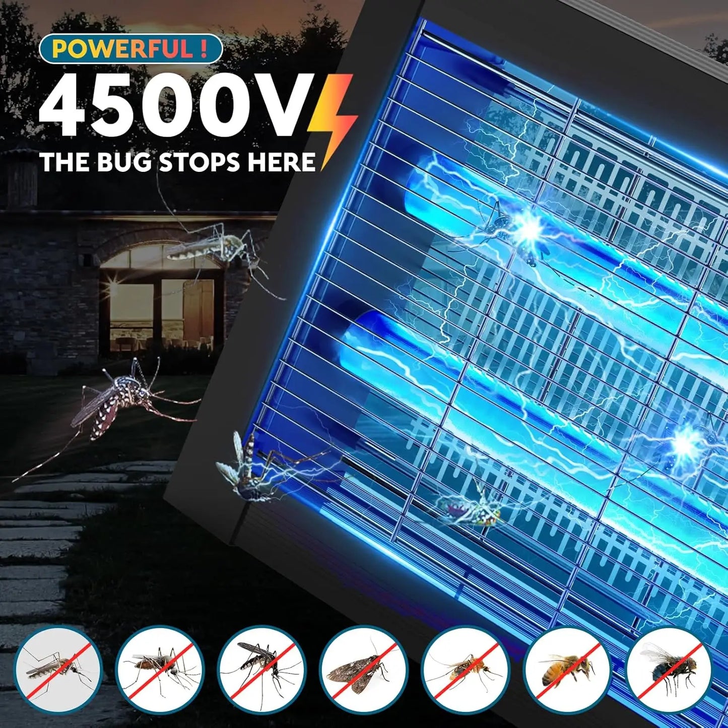 Solar Bug Zapper Outdoor 4500V Mosquito Zapper Waterproof Panel Sensor