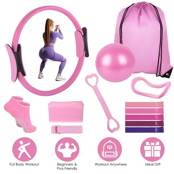 Pilates Ring Fitness Kit With Resistance Bands And Yoga Accessories