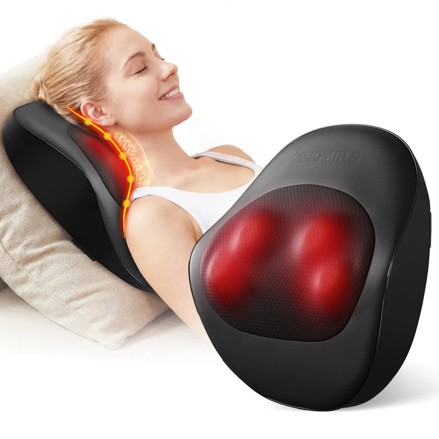 Electric Shiatsu Back Neck Massager with Heat,Ultra-Quiet Ergonomic 3D Kneading Massage Pillow for Full Body,Shoulder Leg Calf