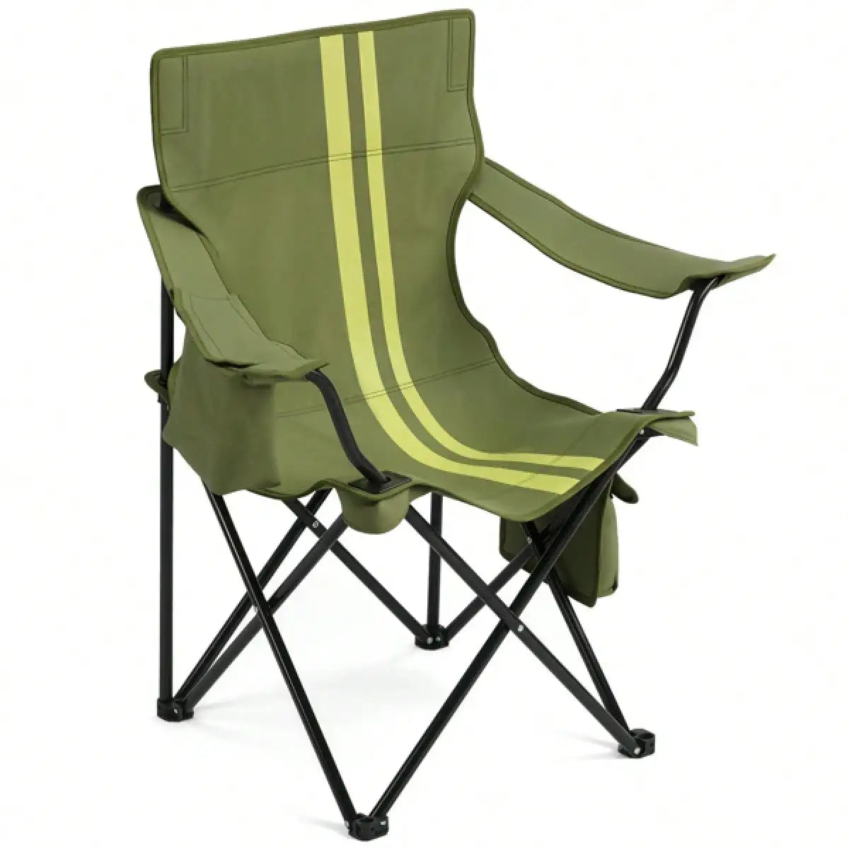 Folding Camping Chair With Built-In Cooler Bag, 350LBS Heavy Duty Portable Outdoor Chair With Cup Holder, Side Pocket & Carry B