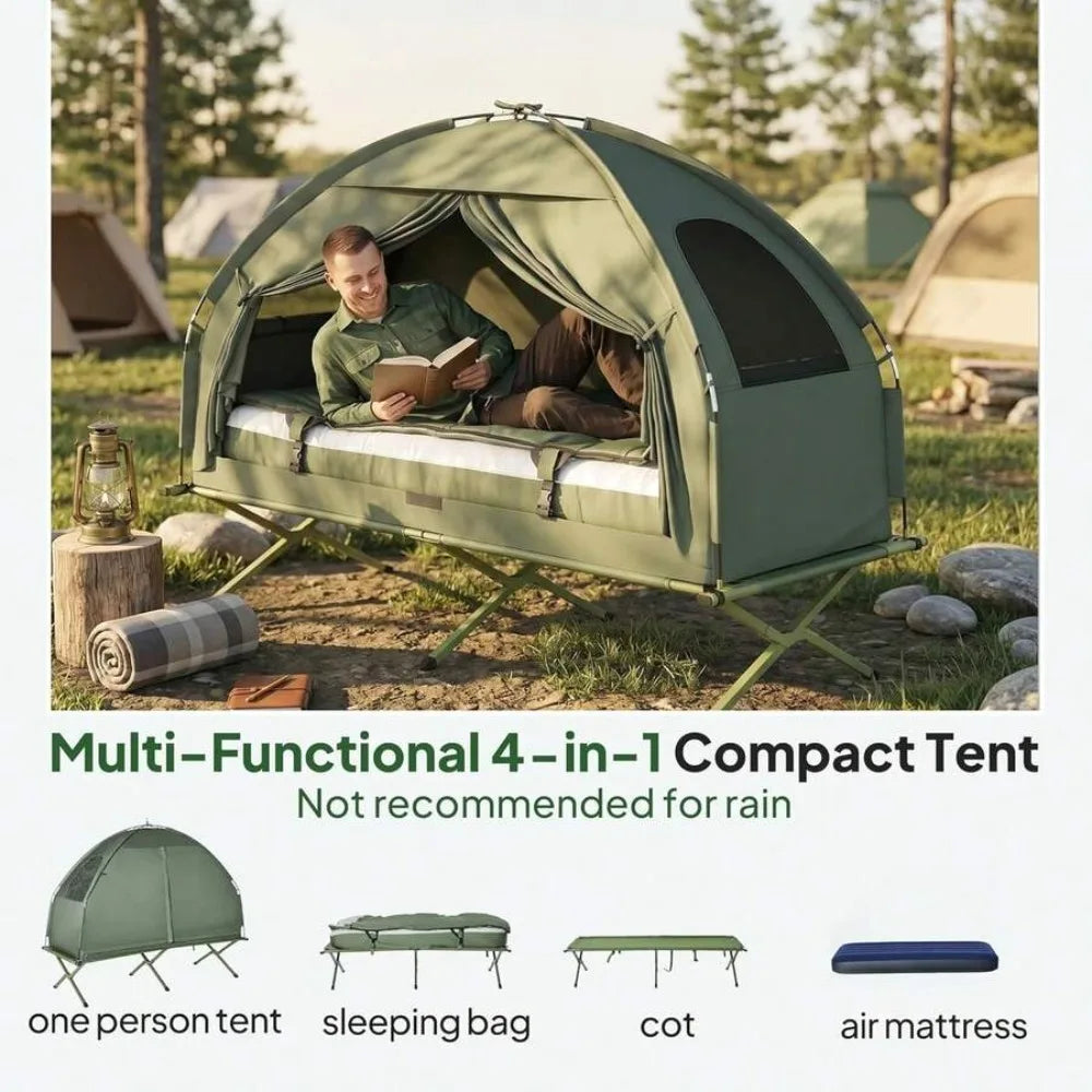 Portable Folding Camp Tent Cot With Mattress And Sleeping Bag