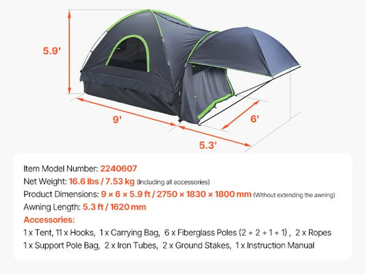 SucceBuy Truck Bed Tent for Camping With Expandable Awning