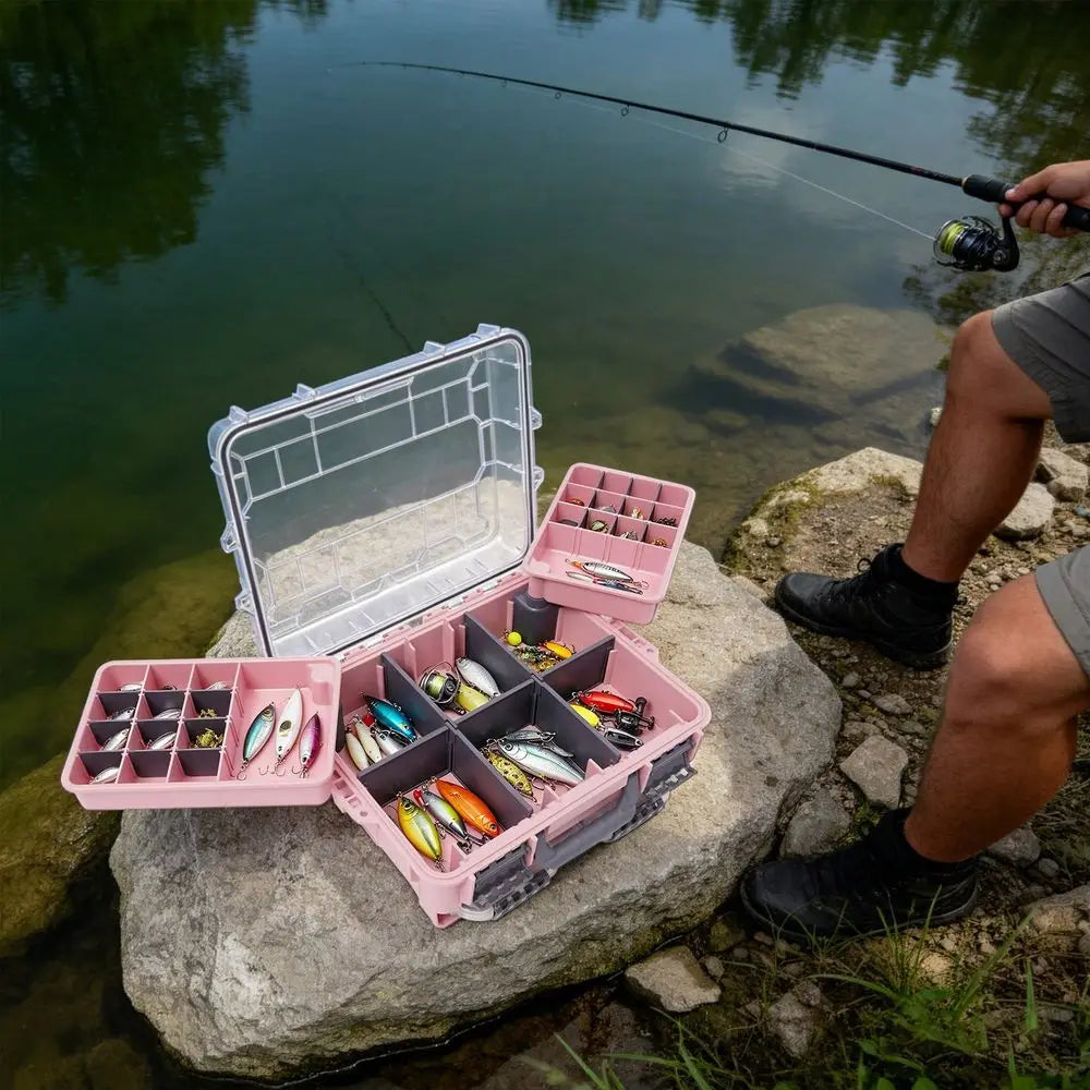 Portable Fishing Tackle Storage Box With Removable Divider Tray