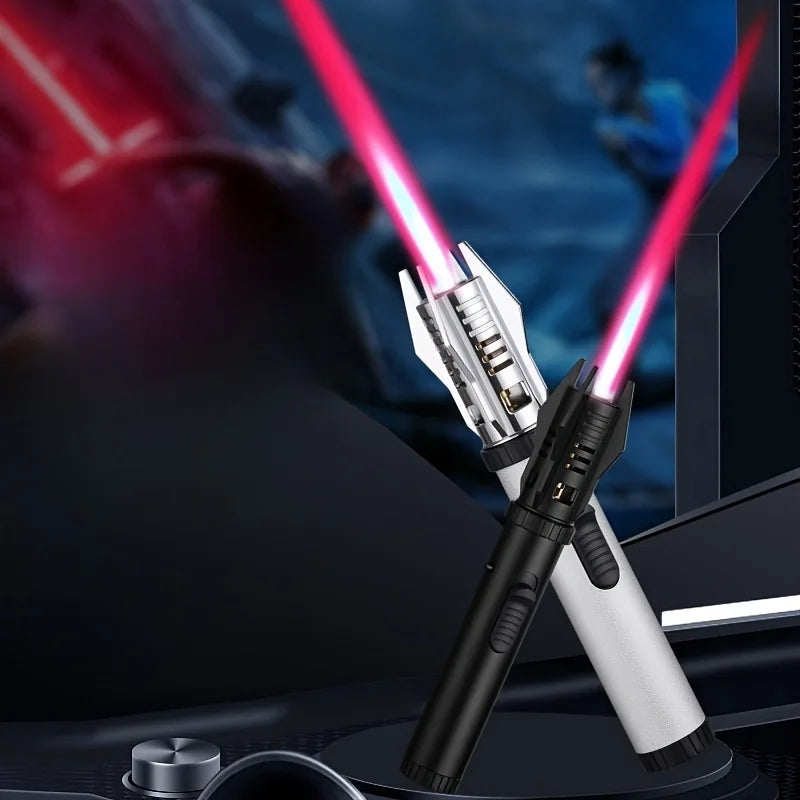 Lightsaber Butane Lighter Metal 360° Windproof Turbo Jet Flame Torch for Outdoor Camping BBQ Welding Red Flame for Men's Gifts