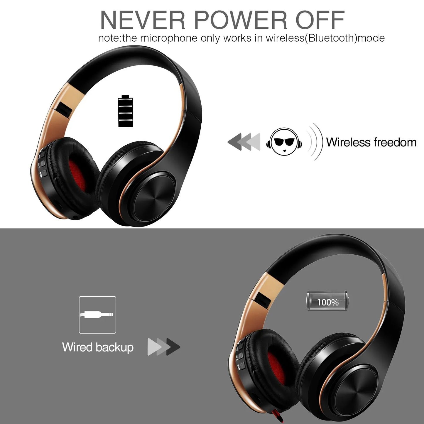 Catassu Bluetooth Earphones ANC Headset FM Radio SD Card Mic