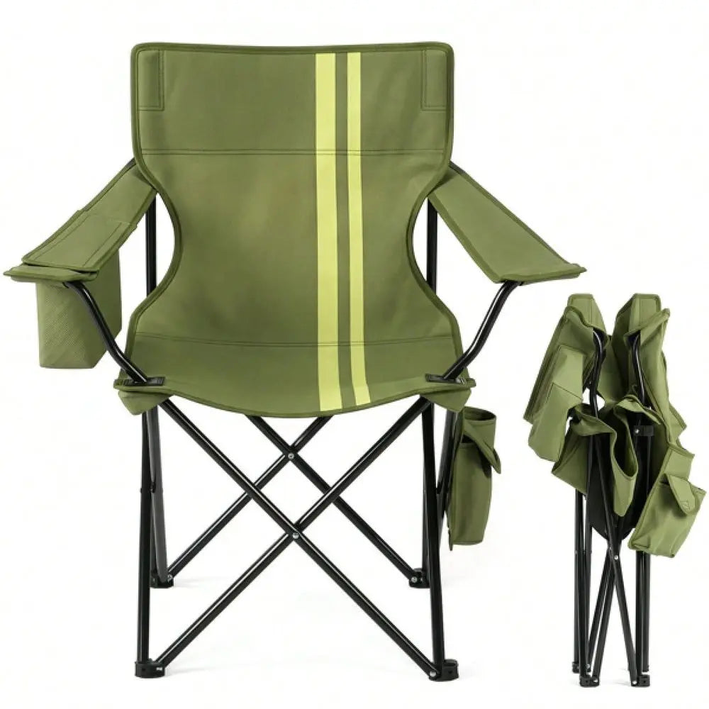 Folding Camping Chair With Built-In Cooler Bag, 350LBS Heavy Duty Portable Outdoor Chair With Cup Holder, Side Pocket & Carry B