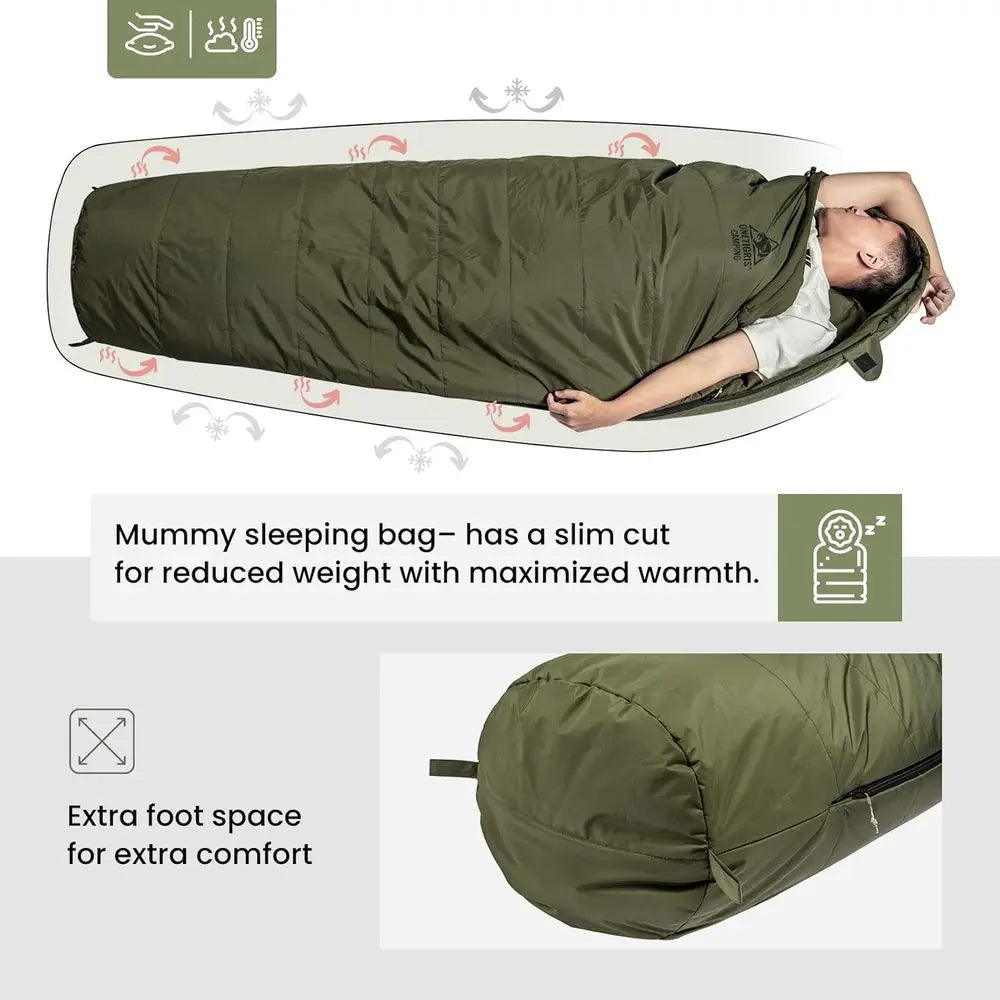 Mummy Sleeping Bag For Camping And Hiking 3 Season Adventure