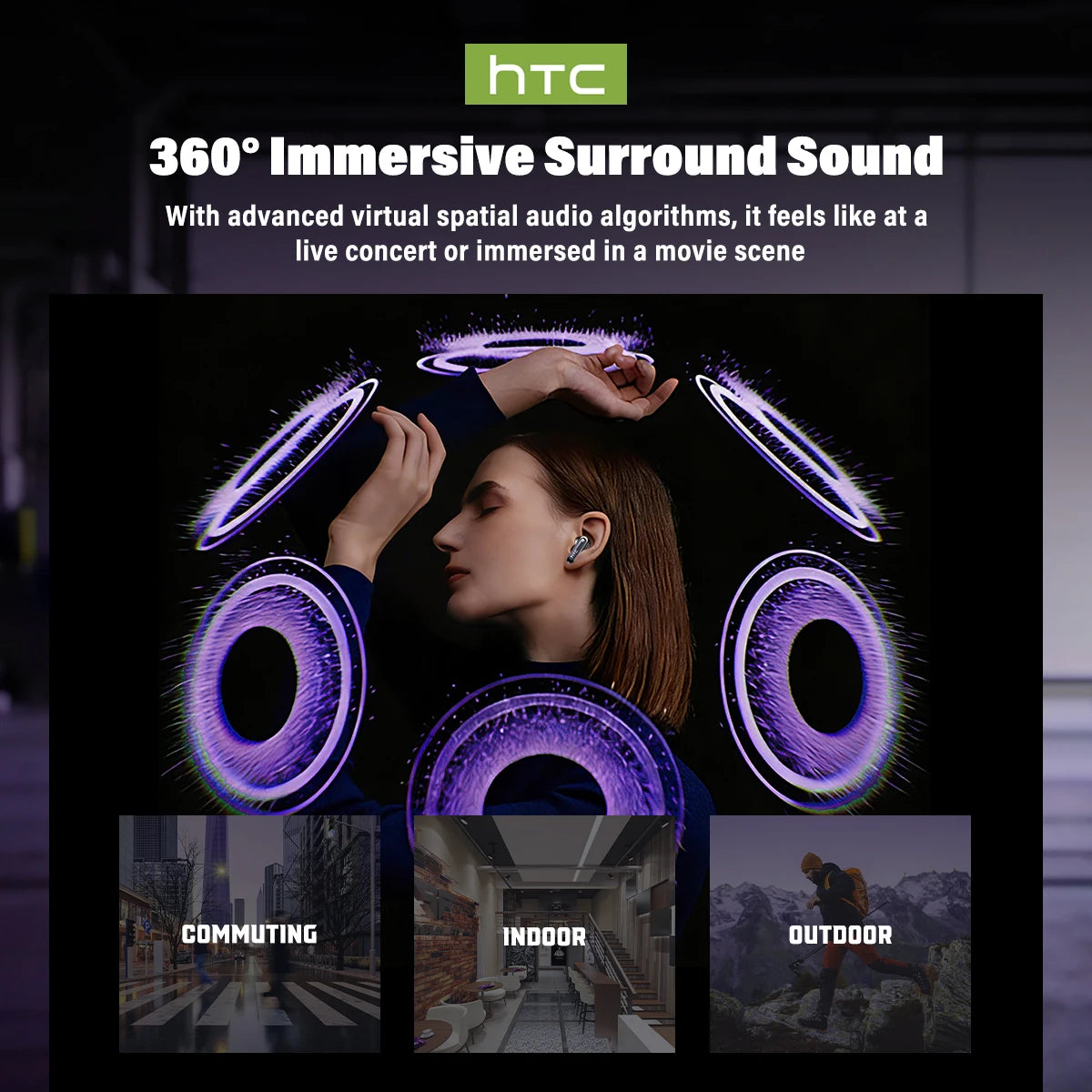 HTC NE70 Wireless Bluetooth Headphones With AI Translator Battery Life