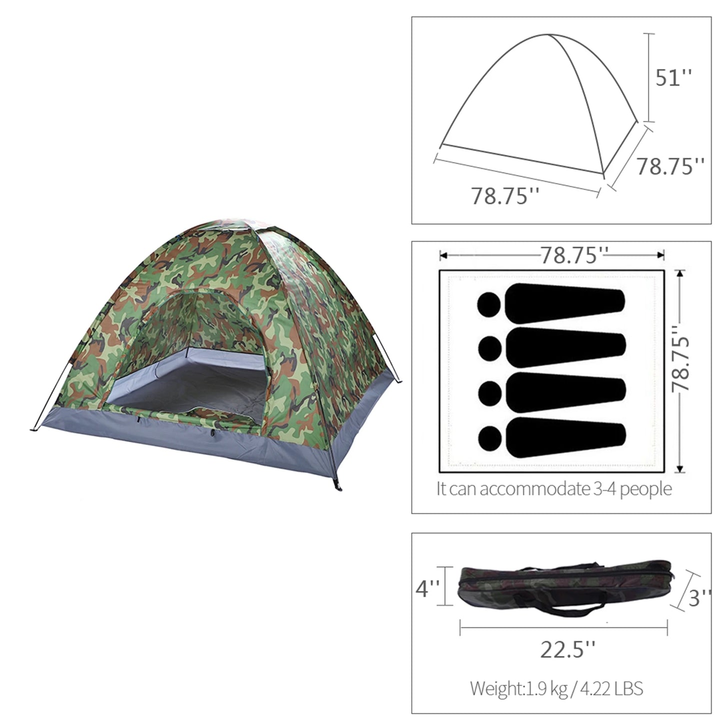 Camping Dome Tent Waterproof UV Proof 180T Polyester
