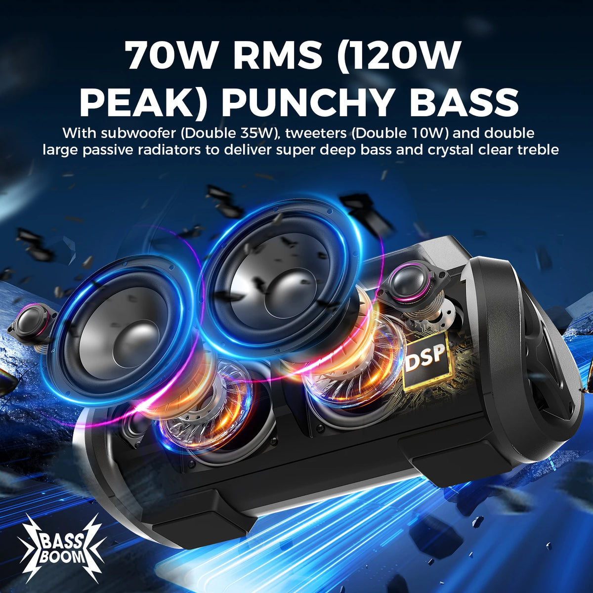W-KING Bluetooth Portable Speaker With Subwoofer And Bass Boost