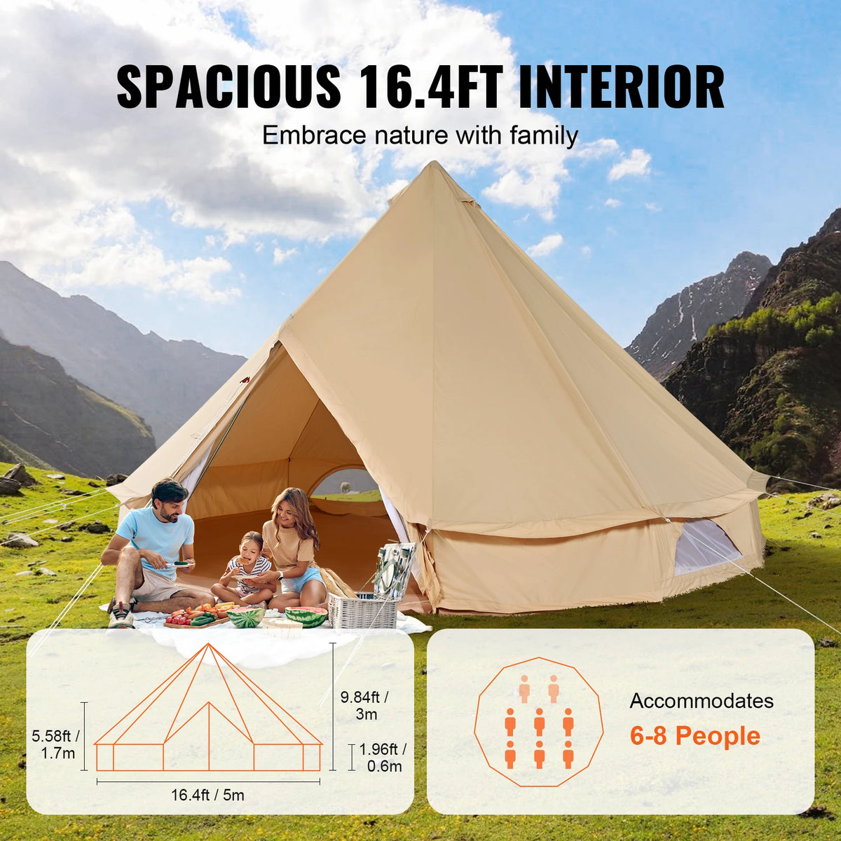 SucceBuy Four Season Canvas Bell Tent With Stove Vent