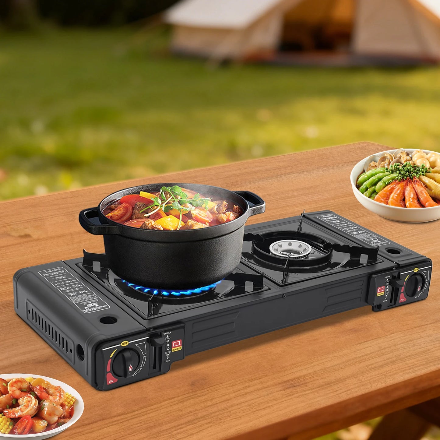 Portable 2 Burner Camping Stove With Storage Case Outdoor Cooking